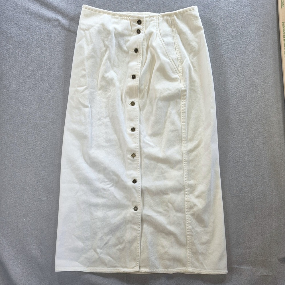 Vintage Lizwear Coastal Butter Mom Button Front Midi Skirt 14 Cotton Cream Work